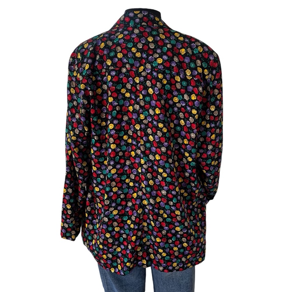 Vintage Colorayons multicolor floral blazer black single breasted oversized M - Picture 5 of 13